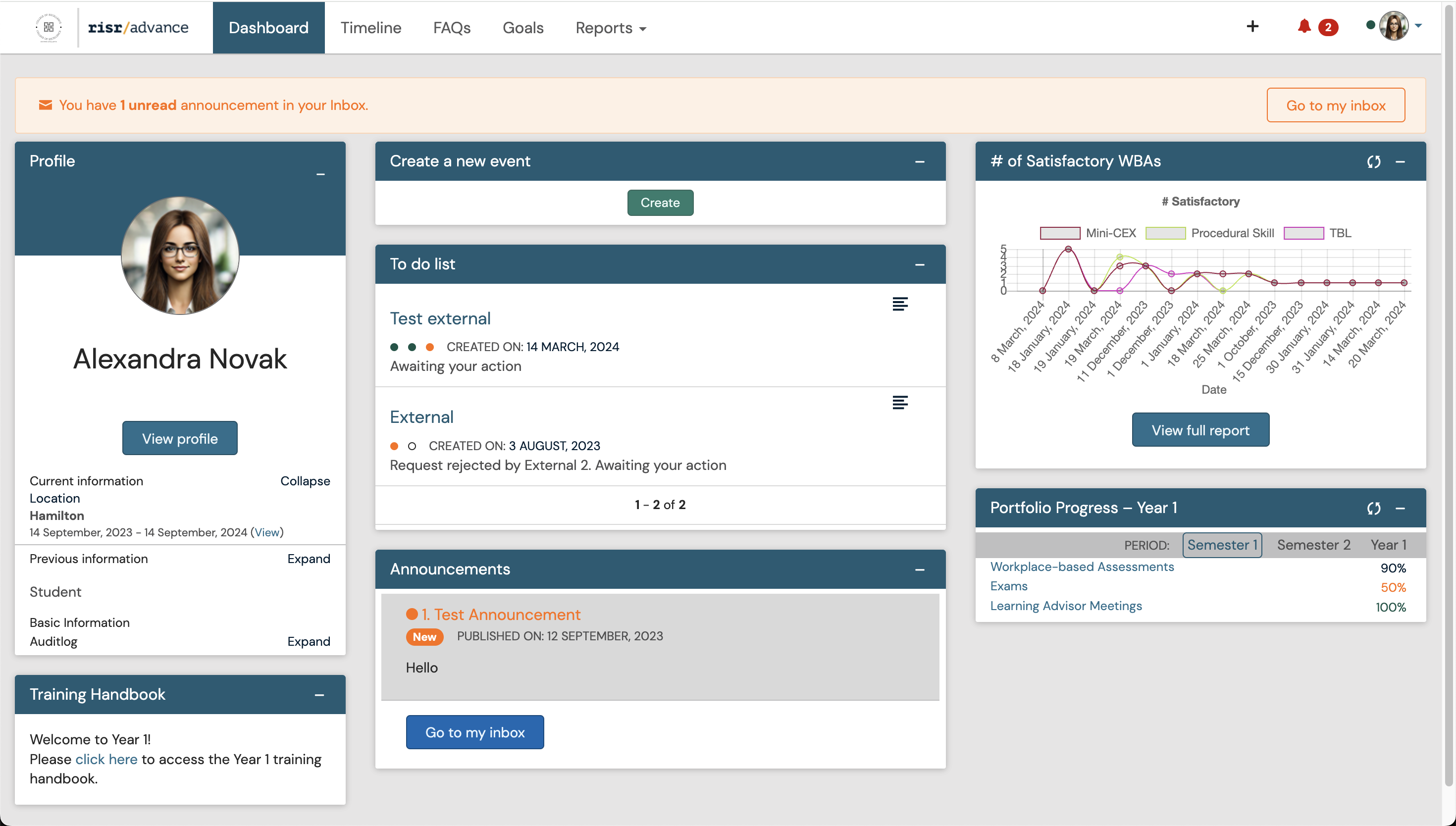 Dashboard Risr advance