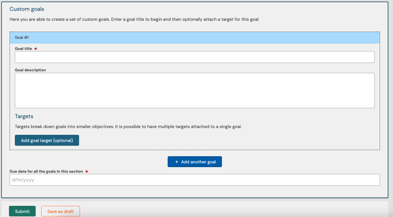 advance custom goals