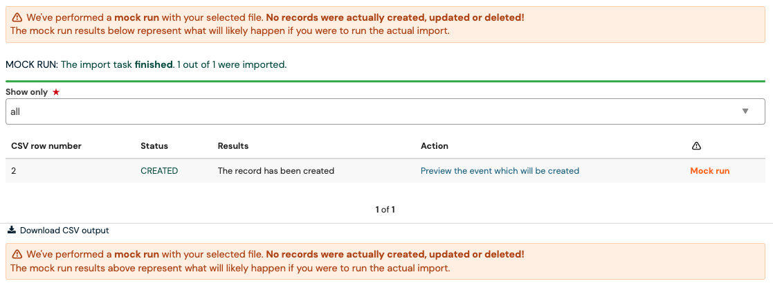 advance import results
